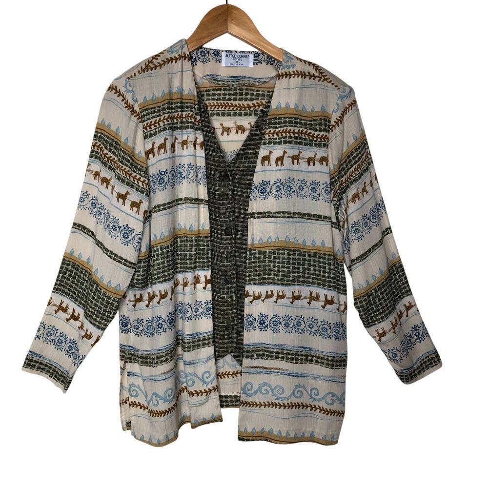 Vintage Alfred Dunner‎ Camel Print Button-Front Top Earthy Tribal Boho Size: 8